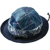 Wide Brim Hats Bucket Kendo Cloth Basin Cap Men's and Women's Onesize Casual Japanese Handmade Blue Dye Patch Ribbon Fisherman Hat 230823