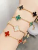 Vanlies Cleeflies Clover Bracelet 4/4 Leaf Clover Charm Vans Cleef Bracelets Bangle Chain 18K Gold Agate for Women Girl Weddin