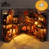 Decoratieve objecten Figurines 3D houten boekenhuistin decor boek Nook Bookshelf Build Bookd Model Led Light Diy Stand Decoration Crafts Miniature 230823