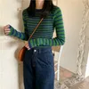 Maglioni femminili maglione verde maglione a maglia top a maglia e blu vintage donne a fili a fili a filo a strisce aderente pullover manica kawaii