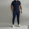 Men's Tracksuits Men Solid Color Sports Sports Tone Slim Slim Lapel Camisa elástica da cintura Pockets Troushers Suit de traje de roupa ao ar livre