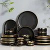 Plates Ceramic Dinner Tableware Set Restaurant Home Porcelain Dinnerware Manufacturer Custom 9 Pcs Nordic Green Black Pink White