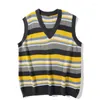 Men's Vests Jumper Large Knitwear Super Vintage Stripe V-neck Harajuku Contrast Vest Color Sleeveless Sweater Women's Pullover Mens Clothing