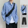 Herrspårsfall Casual Two Piece Set 2023 Summer Men Fashion Classic Shirt Plaid Homewear Drawstring Pants Set Clothing Suit V61