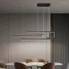 Kroonluchters Modern Minimalism Led Pendant Lamp voor eetkamer keukenbar woonslaapkamer zwarte rechthoek dimbare kroonluchter lichten