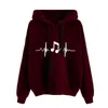 Women's Hoodies Ladies Round Neck Long Sleeve Musical Note Print Solid Color Hooded Sweatshirt Fashion Loose Top Womens Hoodie