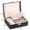 Twolayer Leather Jewelry Box Organizer Earrings Rings Necklace Storage Case with Lock Women Girls Gift 230814
