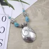 Kedjor Bohemian Vintage Tibetan Silver Turquoise Big Oval Charm Pendant Choker Halsband för kvinnliga smycken gåvor DZ941