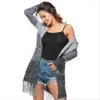 Frauen Strick Ianlan Frühling Herbst Kapuze -Strickjacke Womens Long Strick -Pullover mit Quasten Pullover IL00467