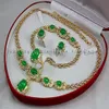 Natural Green Jade Inlay Link Bracelet earrings Ring Necklace Set Gift Box333m