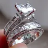 Shuangr Fashion Dimond Ring Silver Color Fashion Square Wedding Engagement Ring utsökta kvinnor kubiska zirkoniumsmycken Dropship210b