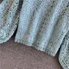 Pulls pour femmes Automne Femmes Dentelle Blouse Élégant Crochet Fleur Creux Vintage Chemise Rose / Bleu / Blanc / Noir Lanterne Manches Longues Tops