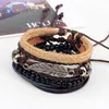 Braccialetti di fascino in pelle foglia in metallo vintage per donne braccialetti a corda tessuta manele per perle in legno nero gioielli