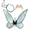 Fairy Wings For Girls Costume Draving Sparkling Leer Wings с цветочной коронкой и ушами эльфов, установленных для детей взрослых I0829