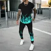 Survêtements pour hommes Survêtement d'été Modèle de flamme colorée T-shirtTrousers Ensemble Casual Costume élégant Streetwear Mode Outfit Vêtements masculins 230823