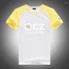 Camisetas masculinas de camisetas cz splicing estriado de manga curta solta verão ceska zbrojovka impressão casual confortável algodão design manir