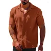 Chemises décontractées pour hommes 2023 Chemise pour hommes d'été à manches courtes revers Mens couleur unie bouton coton lin intelligent homme d'affaires vêtements