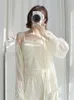 Dames slaapkleding Franse pyjama driedelige set lente en herfst 2023 sexy slinger hoogwaardige sense mesh outfit thuiskleding met borstkussen