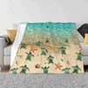 Koce Morze Beach Turtle Starfish Shell Błędę ciepłe puszyste miękkie przytulne koce do łóżka sofa flanelowa nadruk kempingowy pościel R230824