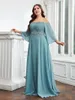 Plus Size Dresses Wedding Guest Women Strapless Applique Long Sleeve Elegant Party Fashion Solid Color Evening Dress