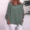 Blouses feminina Blusa Mulheres confortáveis ​​e elegantes tops de pulôver de primavera com mangas de morcego no pescoço redondo em cores sólidas para o outono