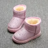 Boots Kids Snow Boots 2022 New Soft Bottom Children's Rubber Boots Shiny Warm Plush Girls Winter Boots Baby Shoes Chaussure Fille L0824