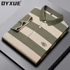 Herrpolos dyxue skjortor casual polo skjorta kort ärm lapel mjuk sommar mode cool randig högkvalitet broderi toppar tees 230823