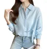 Blusas de mujer Camisa blanca Mujer Verano Protección solar fina Blusa con cinturón suelto Sólido Casual Tops para mujer OL Gasa Ropa femenina