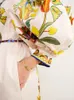 Grundläggande casual klänningar fåglar tryckt lykta ärm Dres bälten Oneck Split Holiday Flower Beach Dress Kvinnlig Summer Färgglad lång Aline Robe 230823