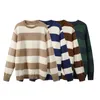 Women's Sweaters PUWD Cute Girls O Neck Striped Sweaters Pullover Cotton Spring Autumn Fashion Ladies Y2K Loose Knitwear Vintage Women Chic 230824