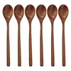 Wooden Spoons 6 Pieces Wood Soup Spoons for Eating Mixing Stirring Long Handle Spoon Kitchen Utensil HKD230810