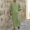 Men's Casual Shirts Jubba Thobe Kaftan Muslim Arab Islamic V-neck Short Sleeve Solid Cotton Linen Robes Fashion Arabia Man Abaya