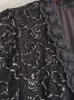 Robes décontractées Luxe Fleur Broderie Femmes Longue Robe Col V Appliques Slim Fit Noir Élégant Chaud Vacances Dame Vêtements