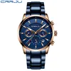 CWP 2021 CRRJU Business Men tittar på Fashion Blue Chronograph Stianless Steel Wristwatch Casual Waterproof Clock Relogio Masculi300V