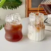 Wine Glasses 500ML Glass Cups With Lid And Straw Mason Jar Clear Juice Milk Cup Bamboo Lids Drinkware Simple Stripe Mocha