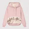 Sudaderas con capucha para mujer, sudaderas de talla grande para mujer, Sudadera con capucha de lana gruesa, sudadera forrada de terciopelo de invierno con cuello en V, ropa interior de manga larga