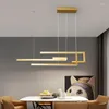 Chandeliers Modern Minimalism LED Pendant Lamp For Dining Room Kitchen Bar Living Bedroom Black Rectangle Dimmable Chandelier Lights