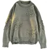 Męskie swetry zniszczone podrywane swetr mężczyzn Pullover Knitte Jumpers Zagraniczne Pullover HARAJUKU DŁUGO SŁUKACH TOPS KNITWEAR E177