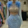 Augusti Aso Ebi Sky Blue Mermaid Prom Dress Crystals Beaded Evening Formal Party Second Reception Birthday Engagement Gowns Dresses Robe de Soiree ZJ7124 407