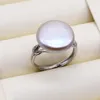 Anillos de racimo Anillo de moneda barroca Perla natural de agua dulce 17 mm Blanco Púrpura Plano Plata Escudo ajustable Mujer