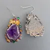 Boucles d'oreilles pendantes KKGEM24x34mm, améthyste violette naturelle, pavé de cristaux bruts, crochet, boucles d'oreilles, bijoux de fête