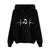 Women's Hoodies Ladies Round Neck Long Sleeve Musical Note Print Solid Color Hooded Sweatshirt Fashion Loose Top Womens Hoodie