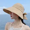 Breite Krempelnhüte Solid Sun Hut Sommer Frauen Visor UV Schutz Bow Beach gelbe Damen Sunhat Faltbare Gorro