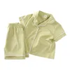 Ensemble de tenues en coton pour bébés enfants, 2 pièces, hauts boutonnés à manches longues + pantalons longs, vêtements solides pour garçons et filles, printemps-automne