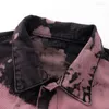 メンズジャケットはレトロなレトロな苦しめられた印刷された洗浄されたデニムコート男性のためのジーンズカラーブロック勾配審美的なゴス冬の服