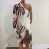 Podstawowe sukienki swobodne sukienki plus wielkość odzież Kobiety Moda Choker Peacock Print One Shoder Irregar Ruffled Hem 2021 Summer Vestido Dhfxr