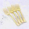 Dinnerware Sets 24pcs Disposable Plastic Silverware Fruit Dessert Pudding Forks Party Supplies For Restaurant KTV (Rose Gold)