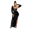 Casual Dresses CINESSD 2023 Fashion Pure Color Tube-Top Sexy One-Shoulder Long Sleeve Gloves High Waist Tight Hip Split Maxi Dress