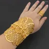 Bangle Arab Luxury Gold Bancheled Bracelet Ring cobre Jóias grandes Conjunto de jóias para mulheres Casamento de moda de design ajustável