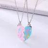 Chains Lovecryst 2Pcs/set Pink Blue Stitching Broken Heart Shape Necklace Friends Children's Dolphins Magnet Love